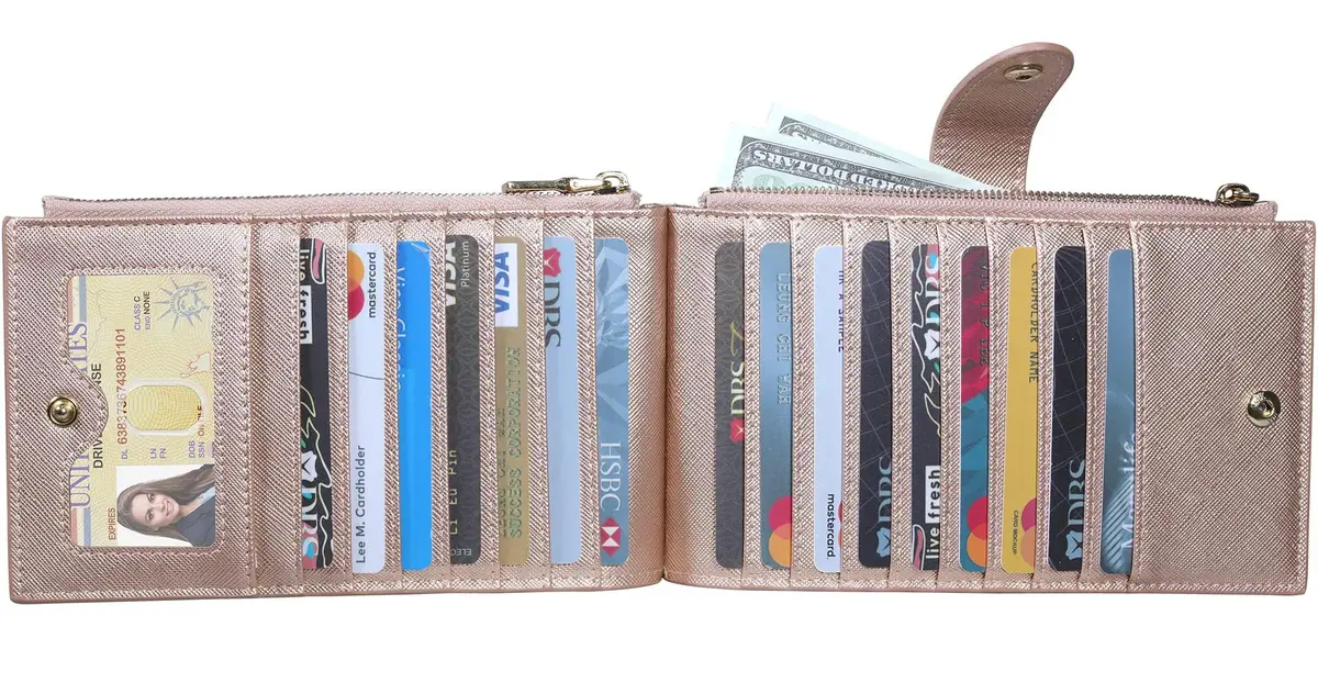 Travelambo RFID Wallet Women Large Size Bifold Multi Card Wallet Case with Zipper Pocket, Rose Gold | 15 Card Slots, RFID Blocking - view 8