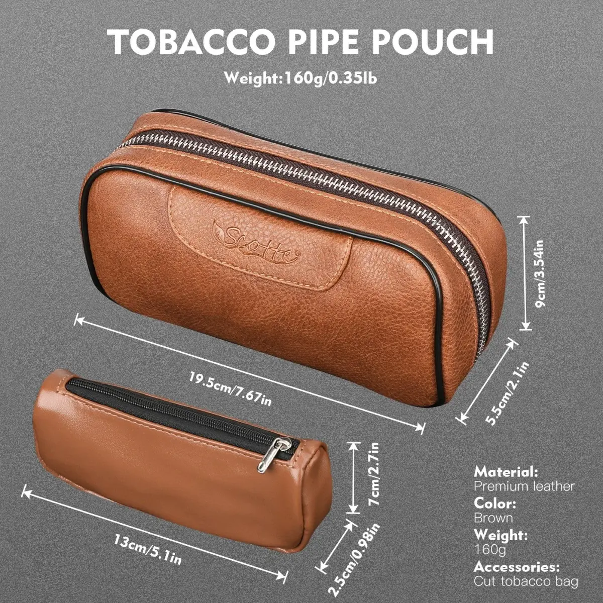 Scotte Handmade Pipe Set with Leather Pouch & Accessories | Brown Wood Pipe Kit (10-Piece Set) - view 3