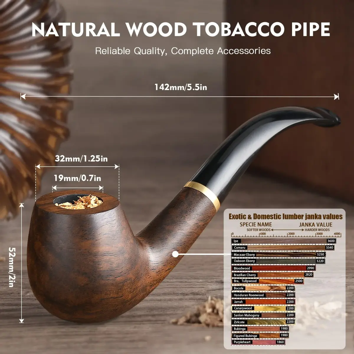Scotte Handmade Pipe Set with Leather Pouch & Accessories | Brown Wood Pipe Kit (10-Piece Set) - view 4