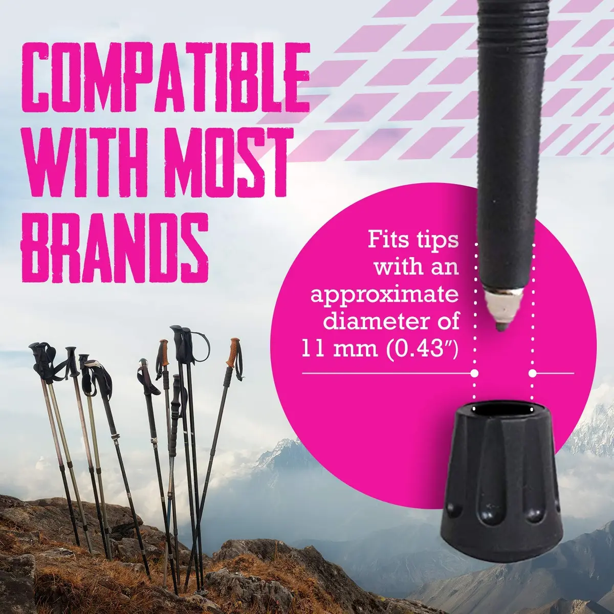 TrailBuddy Walking Stick Tips - Pack of 6 Replacement Rubber Cane Tips Fit Most Trekking & Hiking Poles w/Shock Absorption, Grip & Traction Protectors - 11mm Diameter - view 5