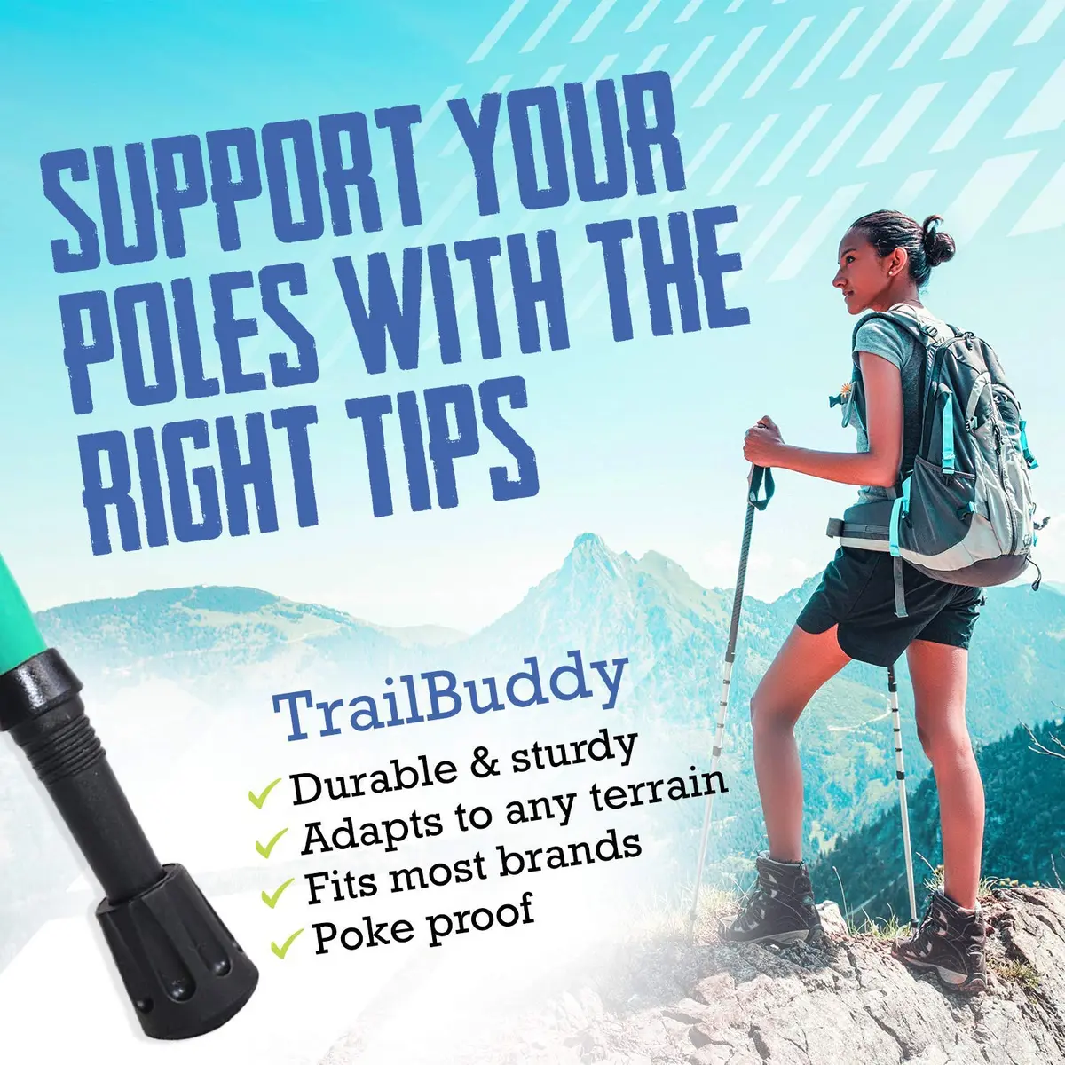 TrailBuddy Walking Stick Tips - Pack of 6 Replacement Rubber Cane Tips Fit Most Trekking & Hiking Poles w/Shock Absorption, Grip & Traction Protectors - 11mm Diameter - view 3