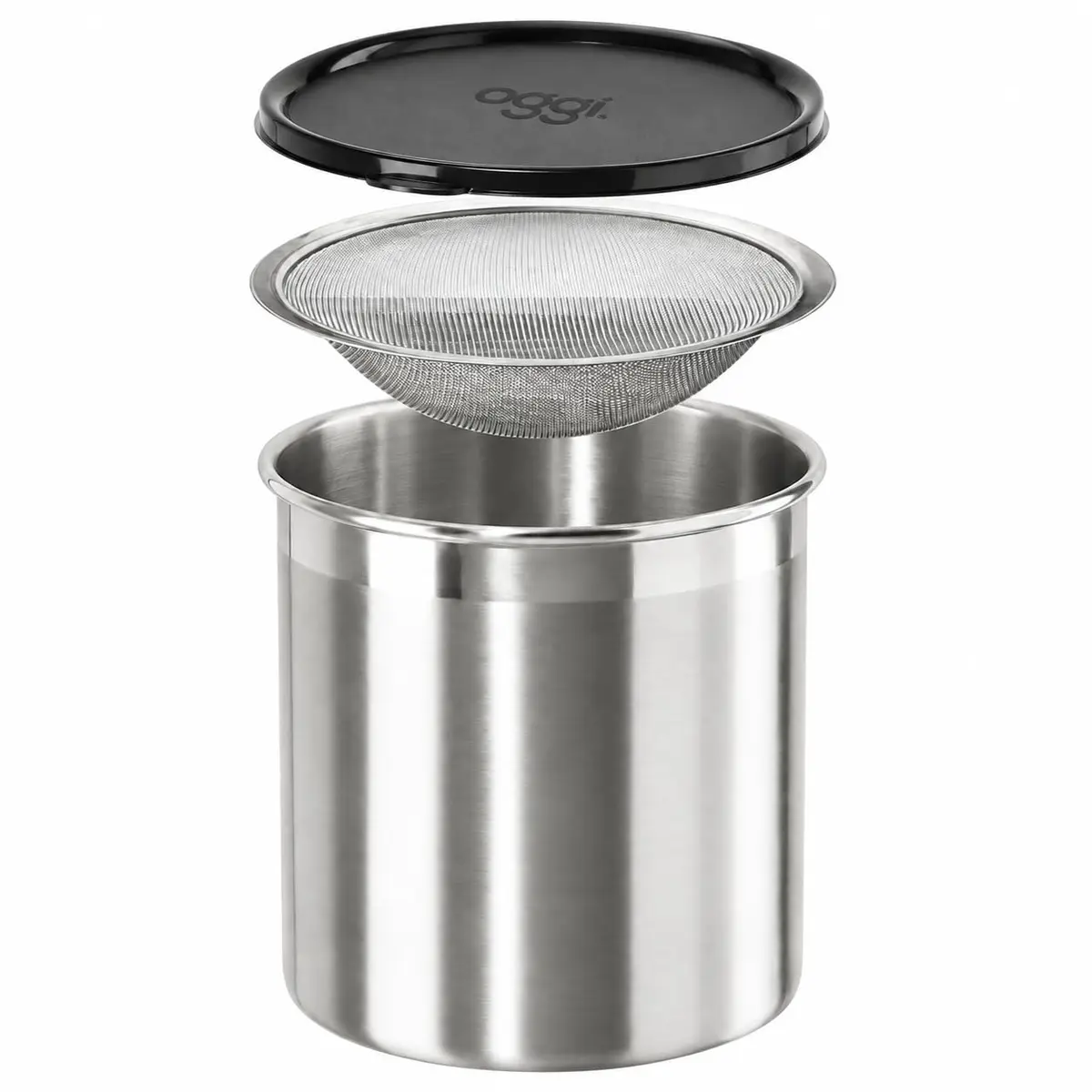 Oggi Stainless Steel Jumbo Grease Container with Removable Strainer and Snug Lid | Large Capacity for Kitchen & RV (70-120 chars) - main product image