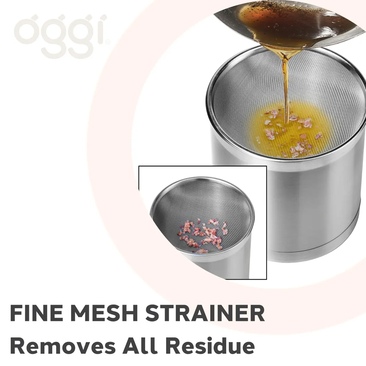 Oggi Stainless Steel Jumbo Grease Container with Removable Strainer and Snug Lid | Large Capacity for Kitchen & RV (70-120 chars) - view 5