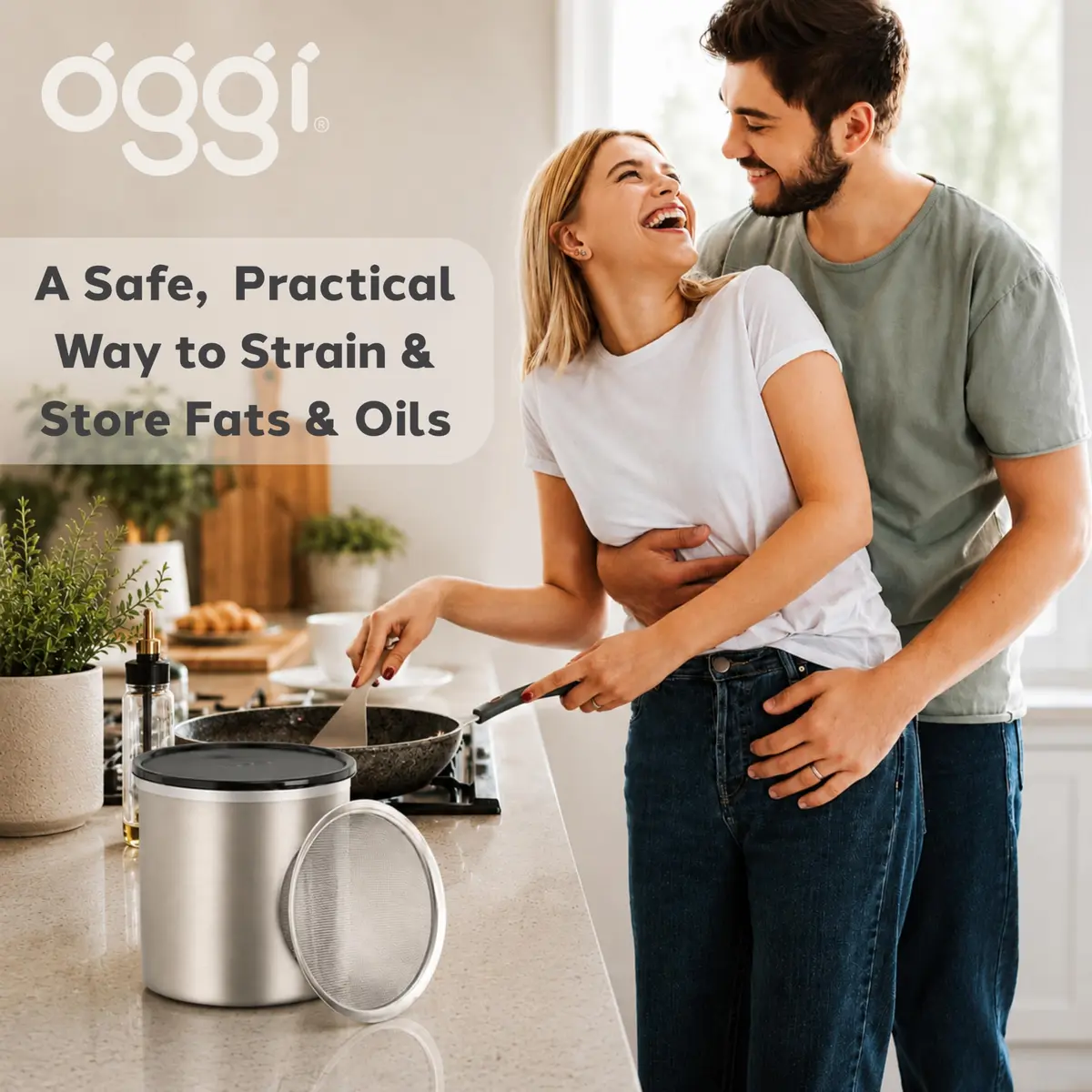 Oggi Stainless Steel Jumbo Grease Container with Removable Strainer and Snug Lid | Large Capacity for Kitchen & RV (70-120 chars) - view 3