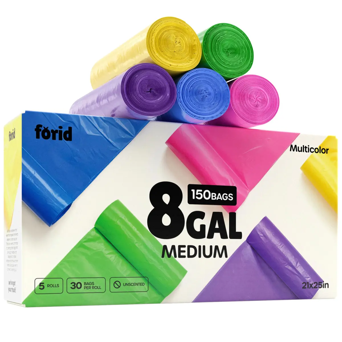 FORID 8 Gallon Trash Bags Multi Colored | Extra Thick, Odorless Garbage Bags for Home & Office - main product image