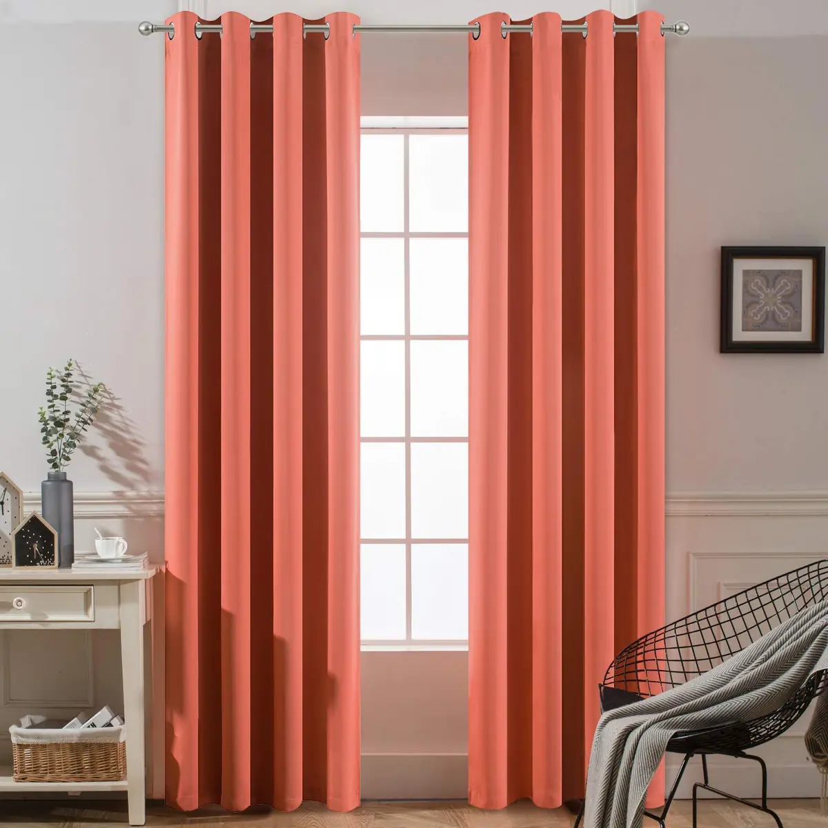 Yakamok Room Darkening Curtains 52x84 inch Coral Orange | Elegant Blackout Panel for Living Room - view 2