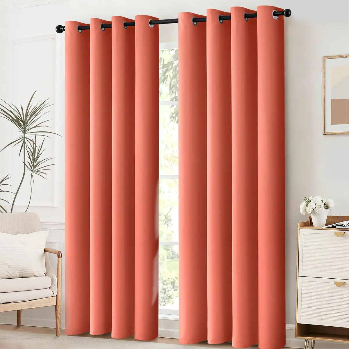 Yakamok Room Darkening Curtains 52x84 inch Coral Orange | Elegant Blackout Panel for Living Room - view 3