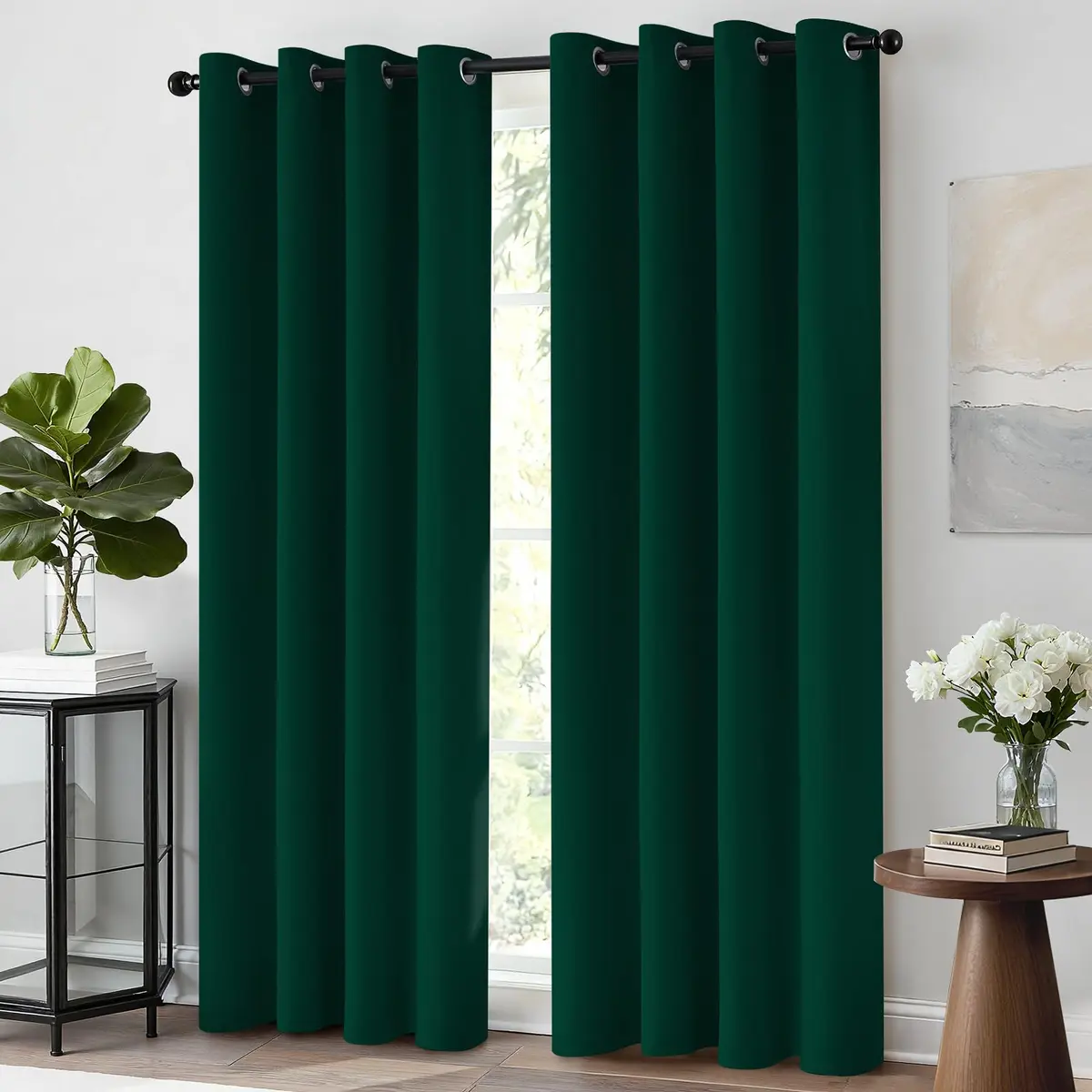 Yakamok Room Darkening Curtains 52x84 inch Dark Green | Elegant Modern Grommet Panel Set - view 6