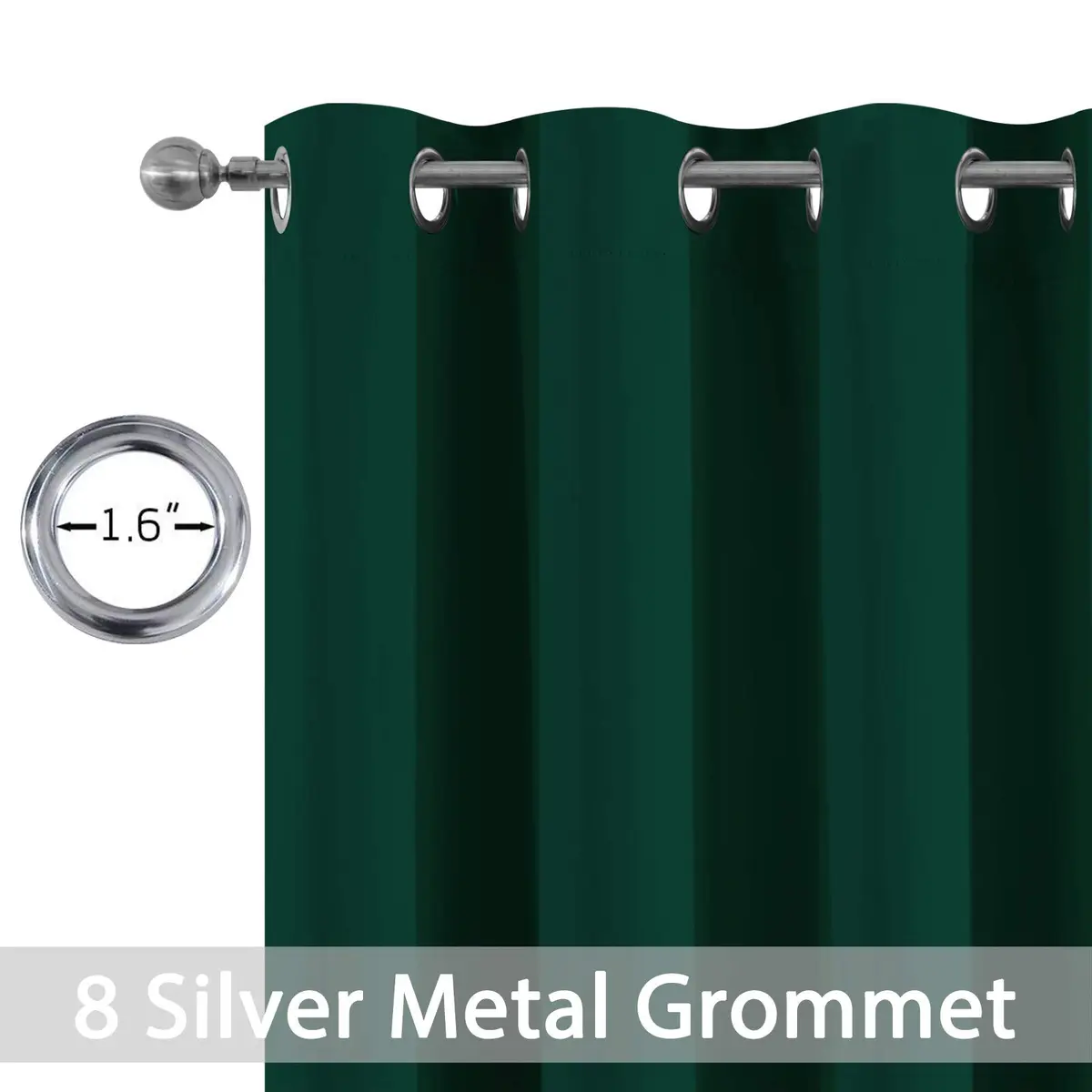 Yakamok Room Darkening Curtains 52x84 inch Dark Green | Elegant Modern Grommet Panel Set - view 3