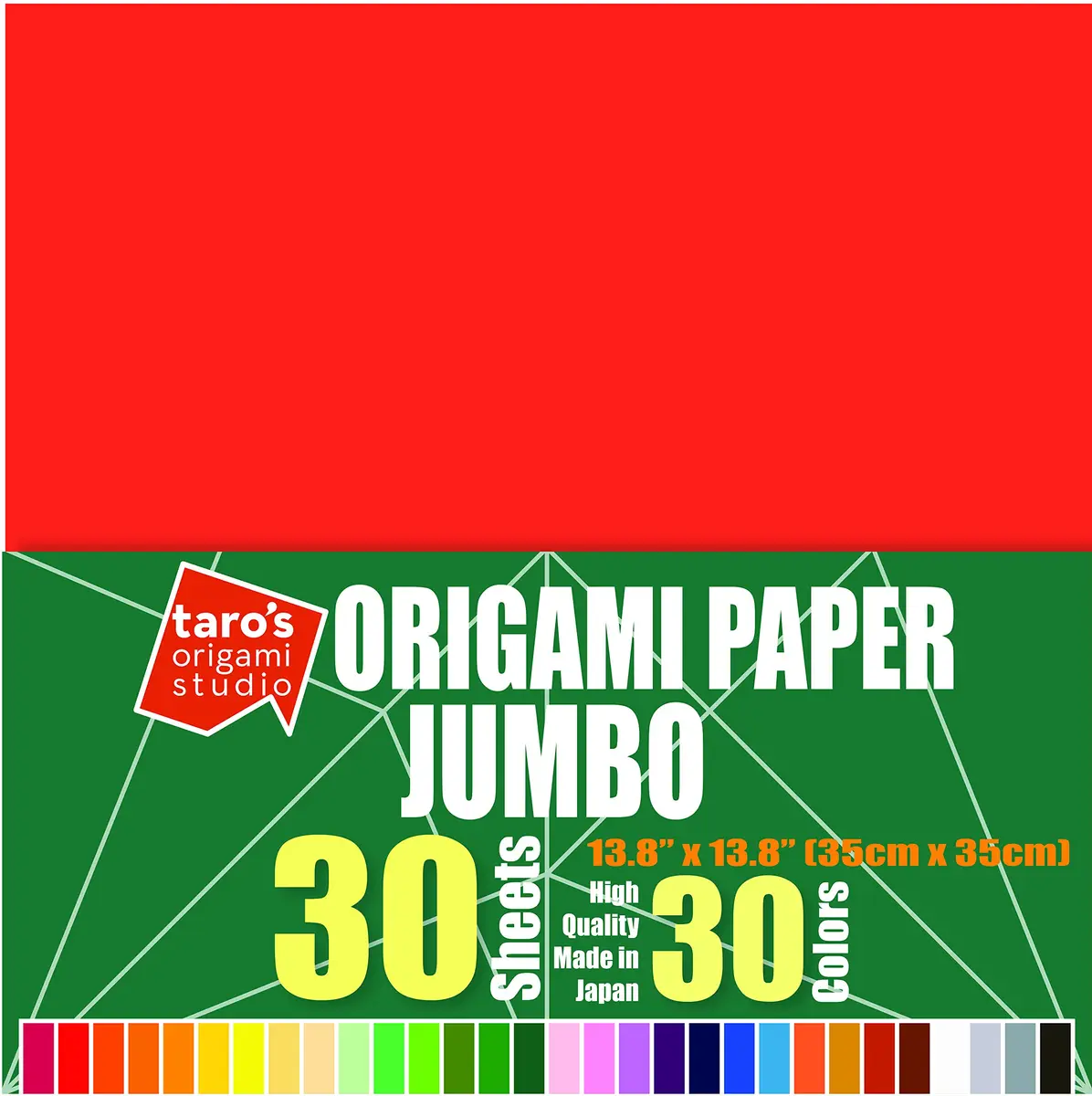 Taro's Origami Studio Jumbo Origami Paper 35cm (13.8 Inch) 30 Sheets, 30 Colors | Authentic Japanese Kami for Beginners - main product image