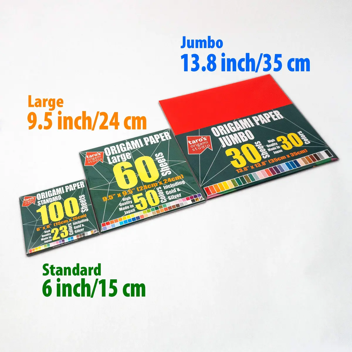 Taro's Origami Studio Jumbo Origami Paper 35cm (13.8 Inch) 30 Sheets, 30 Colors | Authentic Japanese Kami for Beginners - view 4