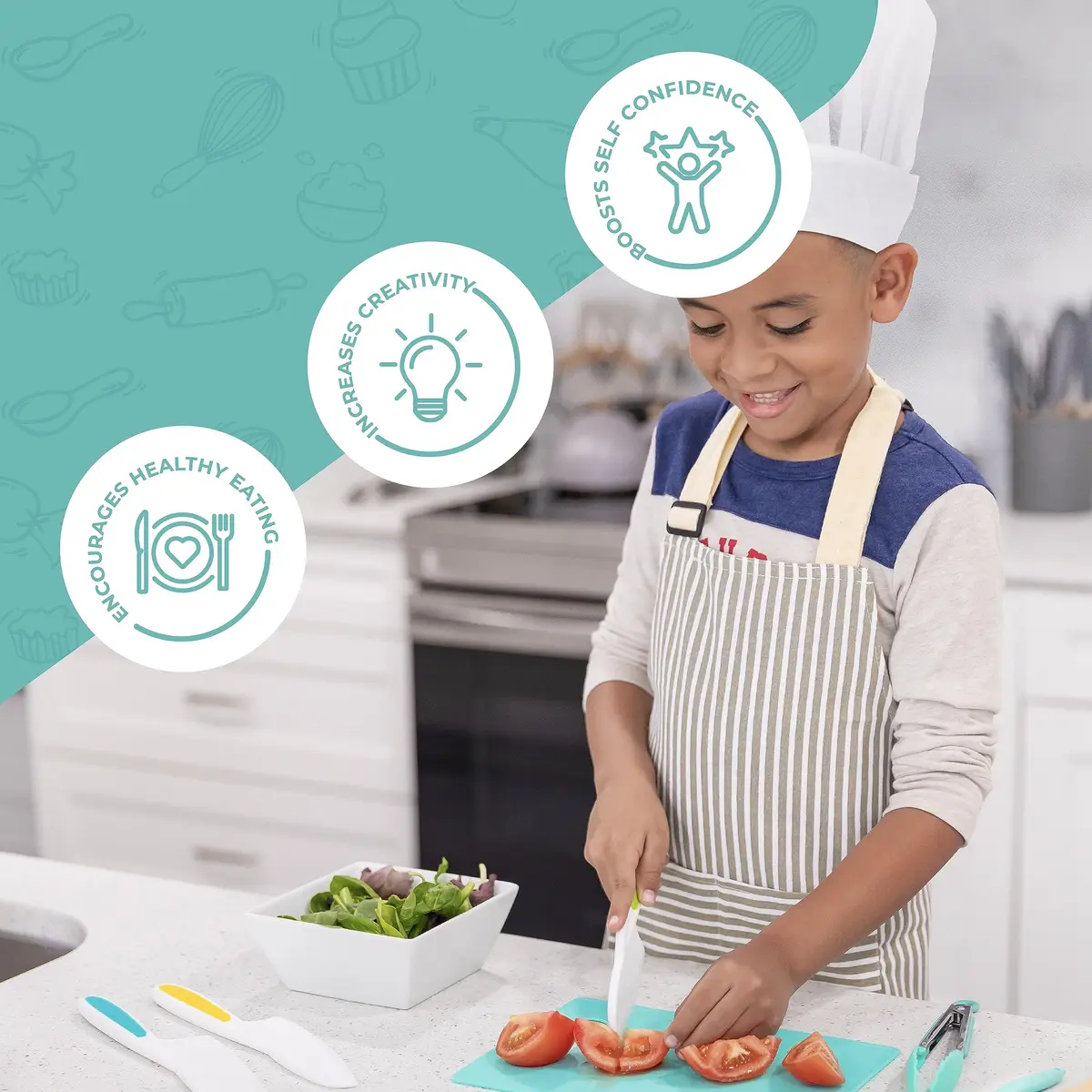 Tovla Jr. Kid Safe Knife Set for Real Cooking | Toddler Knives | Ages 4-12 | 3-Piece Set, 28cm (11 inches) - view 9