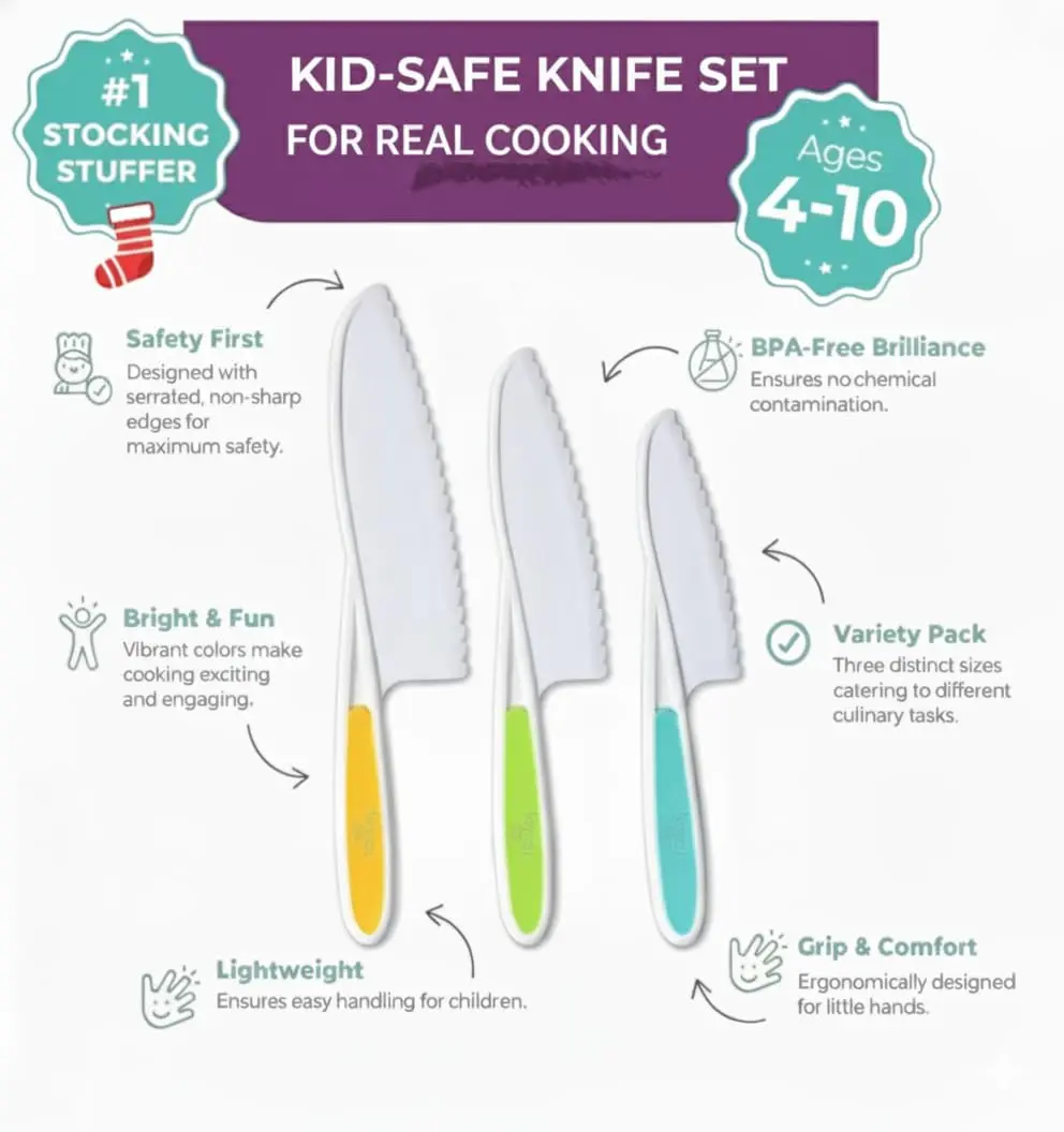 Tovla Jr. Kid Safe Knife Set for Real Cooking | Toddler Knives | Ages 4-12 | 3-Piece Set, 28cm (11 inches) - view 2