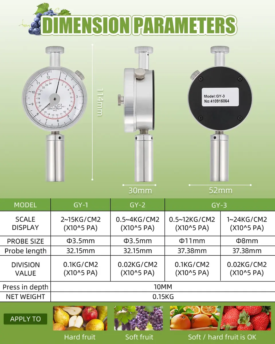 NEWTRY Fruit Penetrometer Handheld Hardness Tester with 2 Types of Probes | Precise Fruit Hardness Measurement - view 5