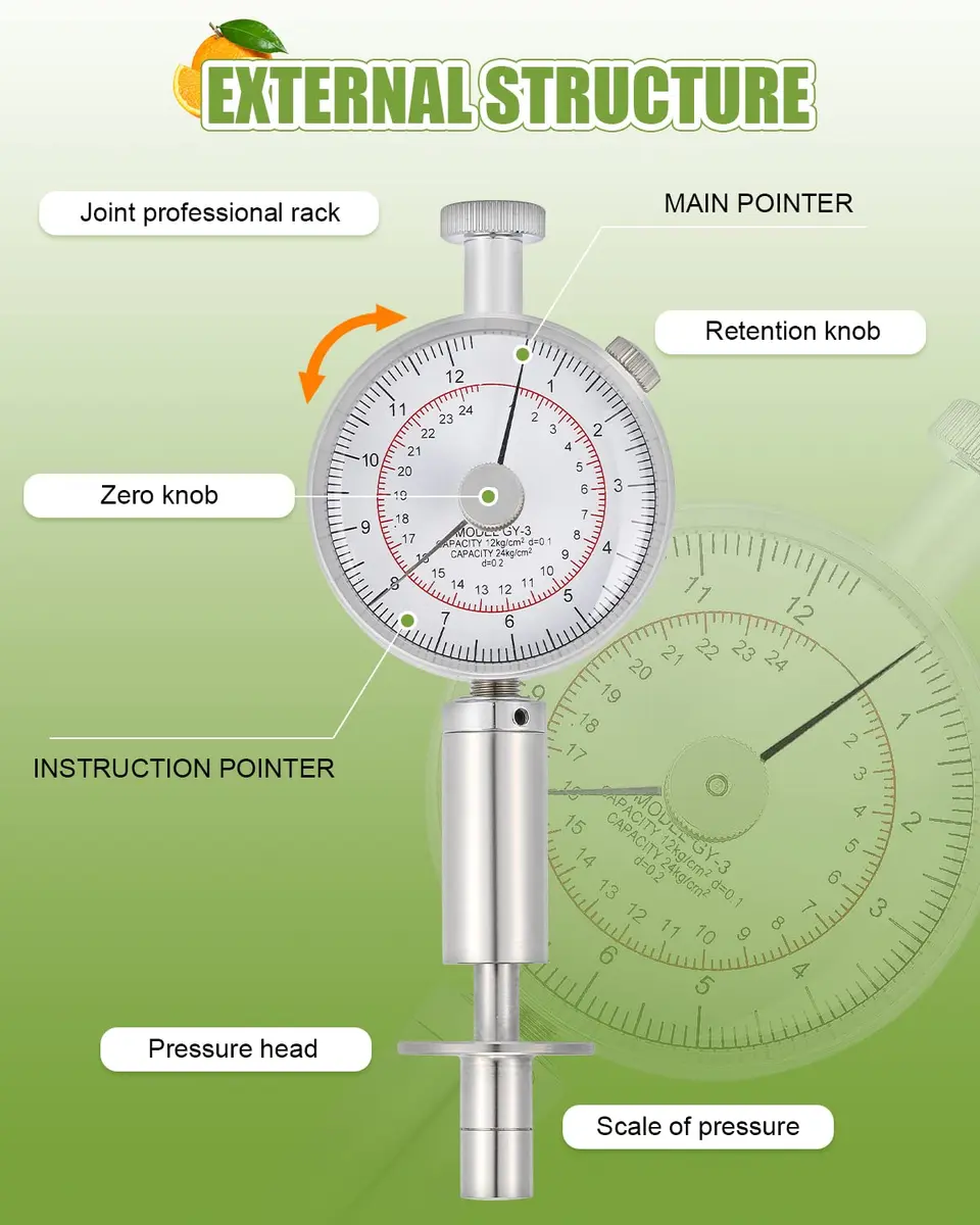 NEWTRY Fruit Penetrometer Handheld Hardness Tester with 2 Types of Probes | Precise Fruit Hardness Measurement - view 2