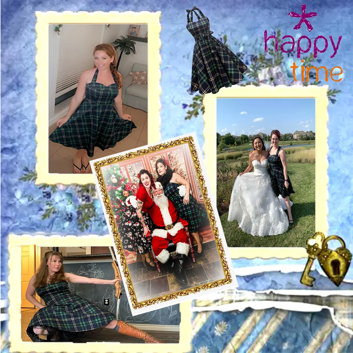 Topdress Vintage Polka Audrey Dress 3XL | Halter Neck, Green Plaid, 95% Cotton - view 5