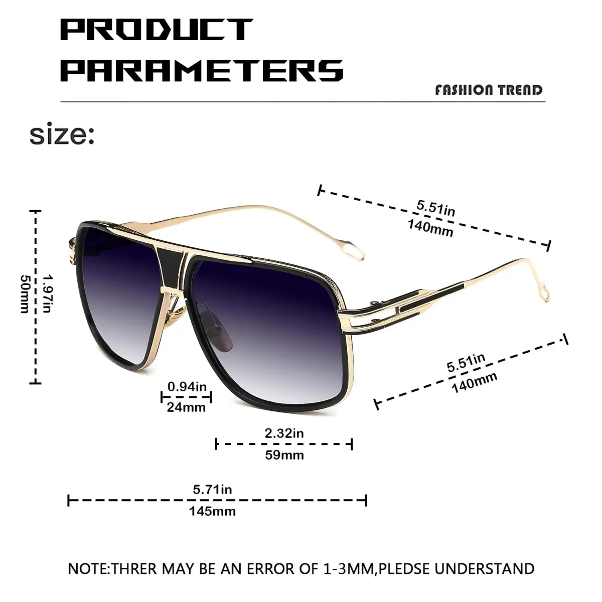 GOBIGER Aviator Sunglasses for Men Gold/Gradient Grey Lens | 59mm (2.32in) Lens Width - view 5