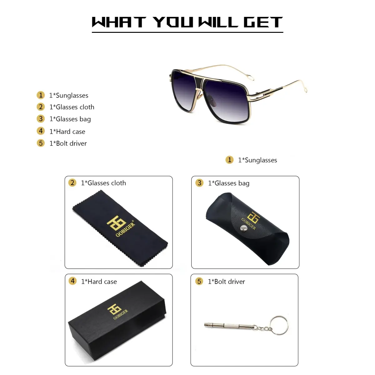 GOBIGER Aviator Sunglasses for Men Gold/Gradient Grey Lens | 59mm (2.32in) Lens Width - view 7
