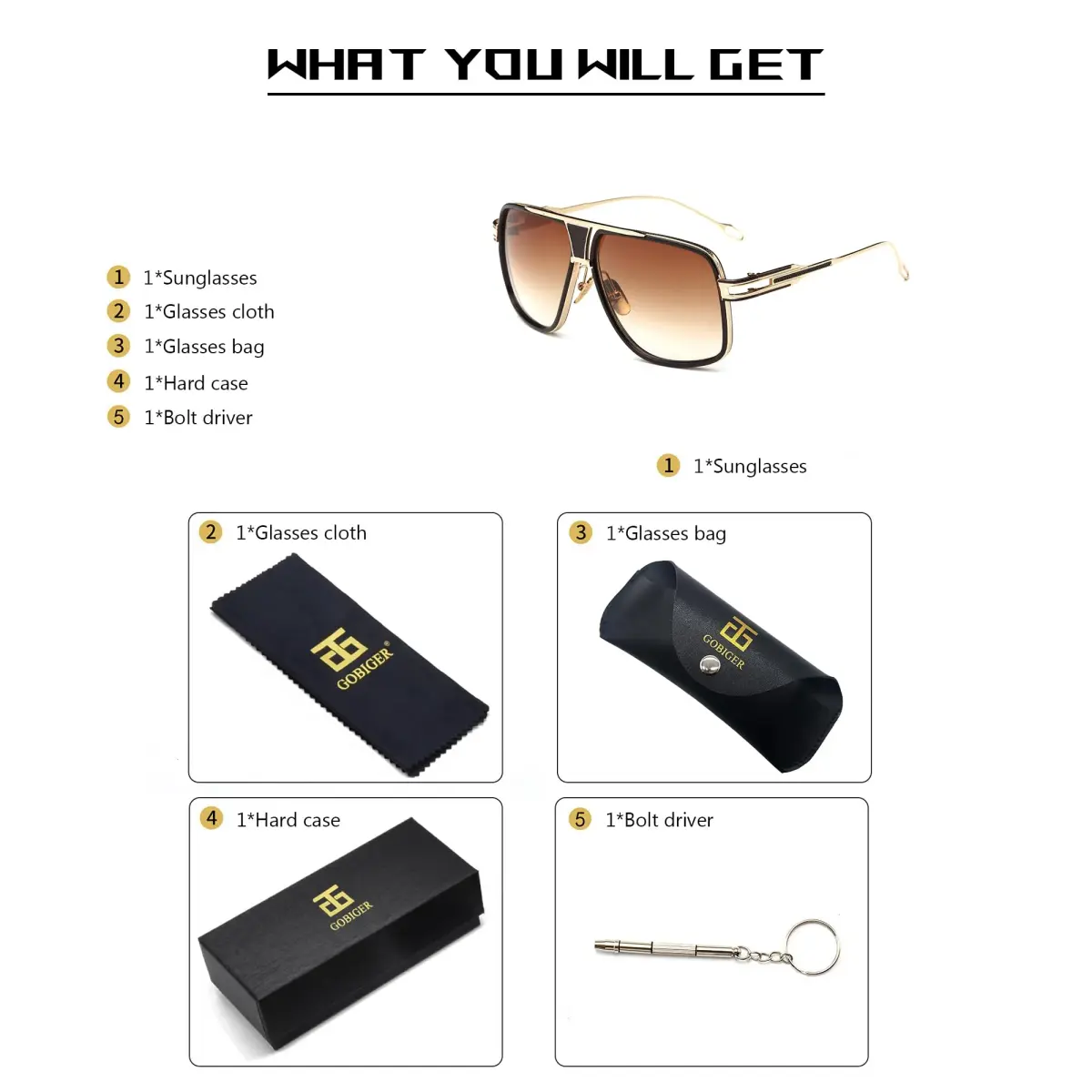 GOBIGER Aviator Sunglasses for Men Gold Brown Lens | Oversized 59mm Lens Width - view 6