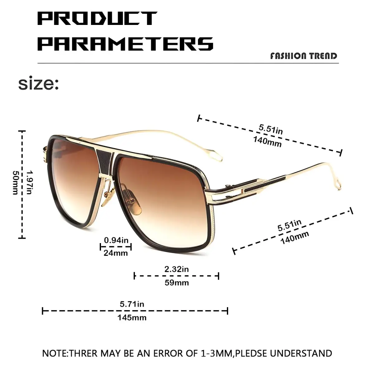 GOBIGER Aviator Sunglasses for Men Gold Brown Lens | Oversized 59mm Lens Width - view 3