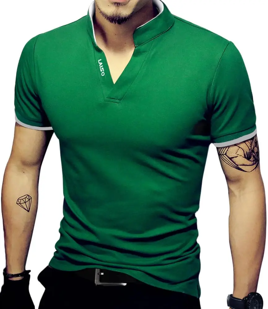LOGEEYAR Short-Sleeve Slim Fit Cotton Pique Polo Shirt | Classic Style, Slim Fit, Green, Small - main product image