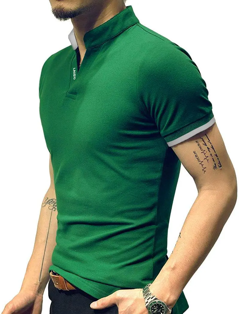 LOGEEYAR Short-Sleeve Slim Fit Cotton Pique Polo Shirt | Classic Style, Slim Fit, Green, Small - view 5