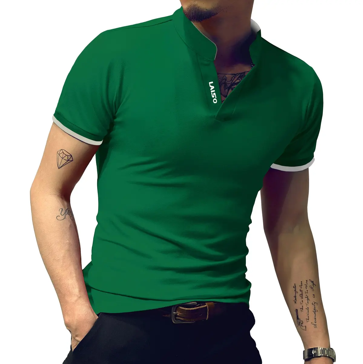 LOGEEYAR Short-Sleeve Slim Fit Cotton Pique Polo Shirt | Classic Style, Slim Fit, Green, Small - view 2