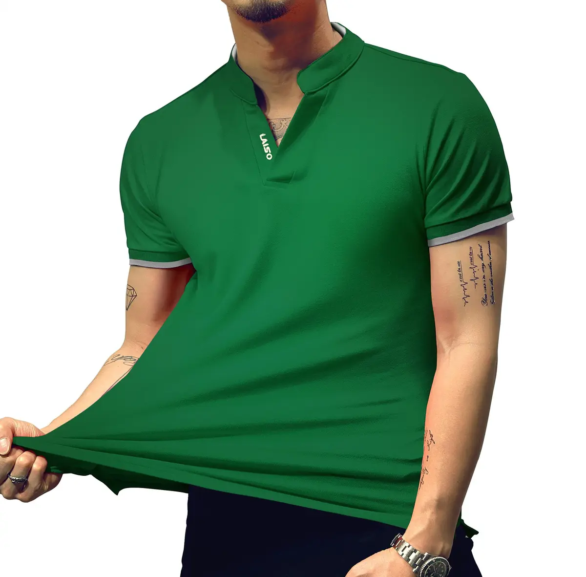 LOGEEYAR Short-Sleeve Slim Fit Cotton Pique Polo Shirt | Classic Style, Slim Fit, Green, Small - view 3