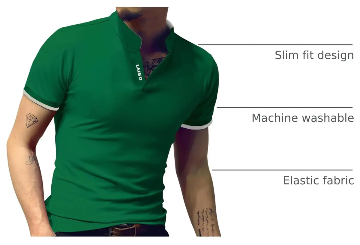 LOGEEYAR Short-Sleeve Slim Fit Cotton Pique Polo Shirt | Classic Style, Slim Fit, Green, Small - view 4