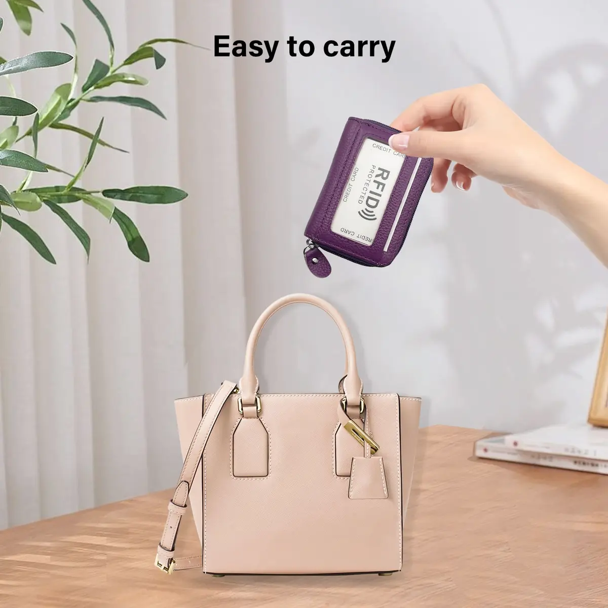 ZHOMA RFID Blocking Genuine Leather Credit Card Holder Wallet - Purple | 11 Card Slots - view 7
