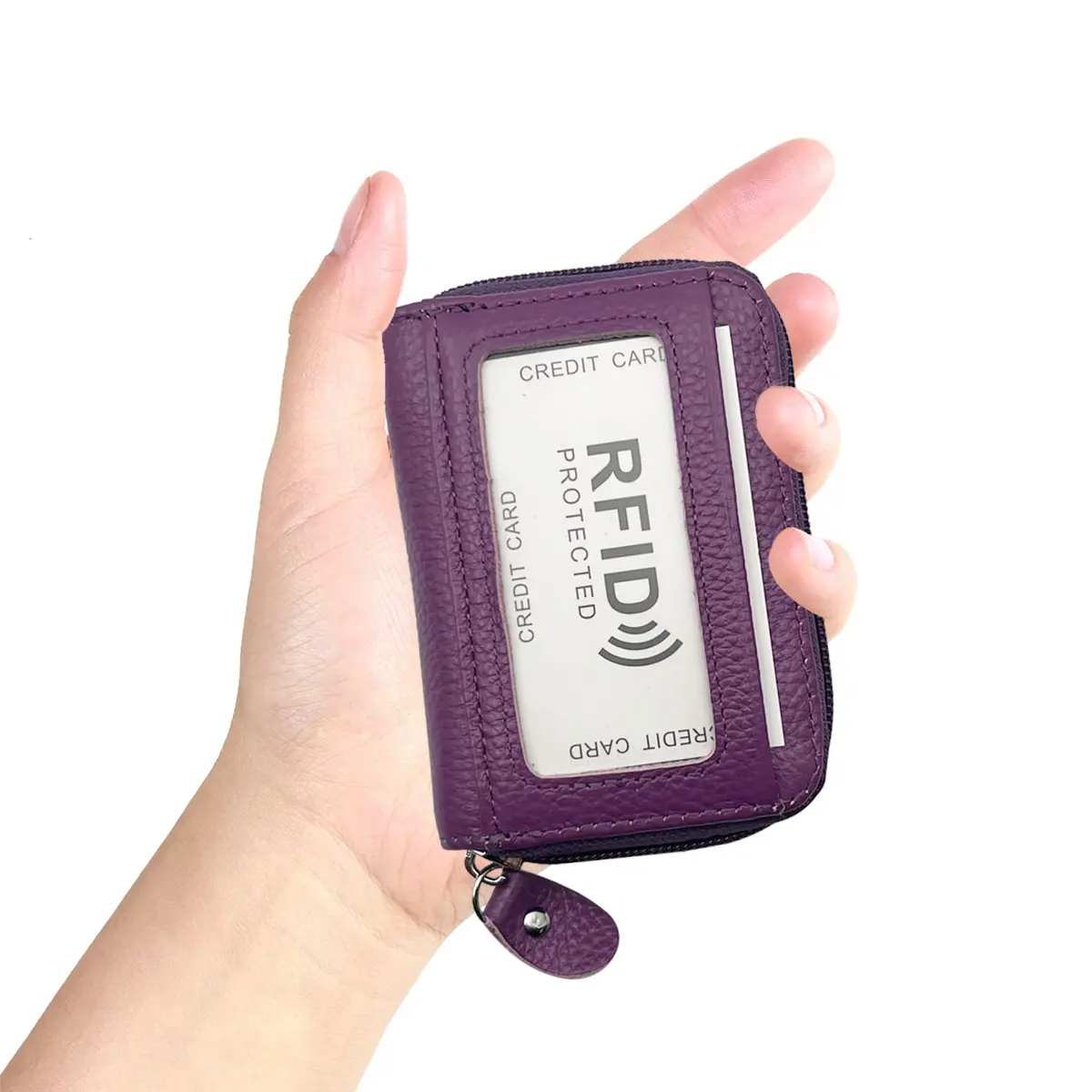 ZHOMA RFID Blocking Genuine Leather Credit Card Holder Wallet - Purple | 11 Card Slots - view 2