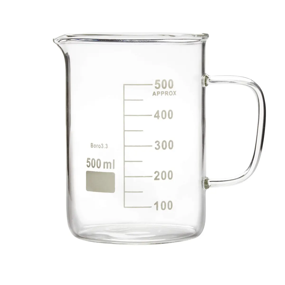 Microyn Glass Beaker with Handle, 500ml (16.9oz / 444ml) | Double Graduated Lab Beaker Mug - main product image