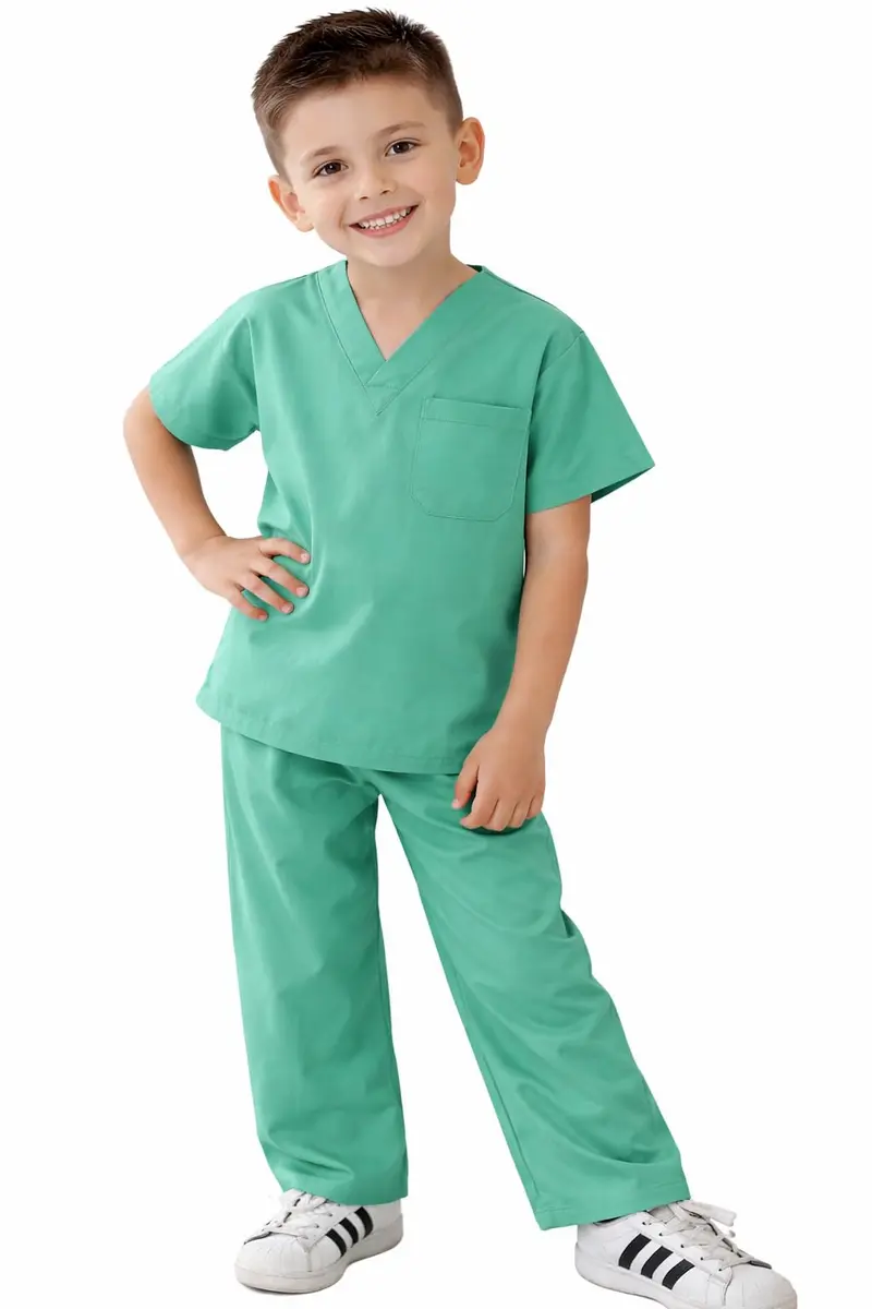 Natural Uniforms Children's Scrub Set-Soft Touch-Role Play Costume Set (Surgical Green, 7) | Realistic Design for Kids - main product image