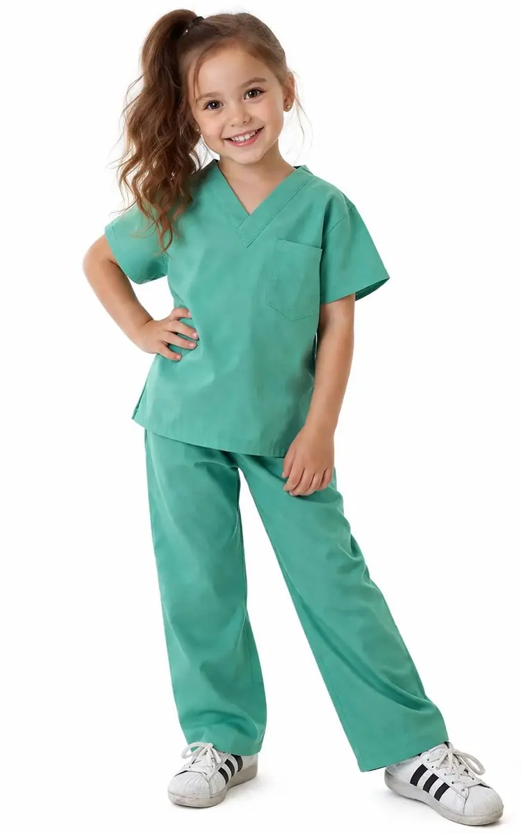 Natural Uniforms Children's Scrub Set-Soft Touch-Role Play Costume Set (Surgical Green, 7) | Realistic Design for Kids - view 2