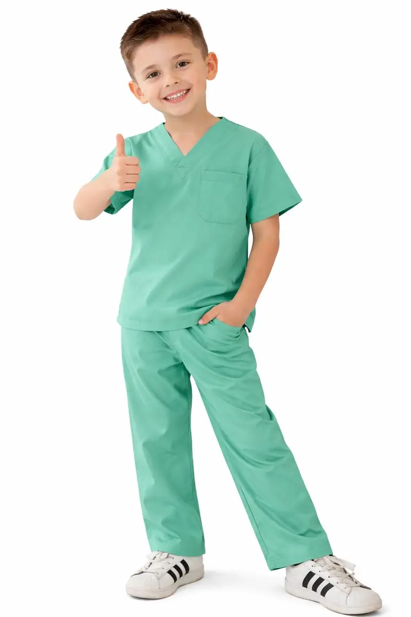 Natural Uniforms Children's Scrub Set-Soft Touch-Role Play Costume Set (Surgical Green, 7) | Realistic Design for Kids - view 3