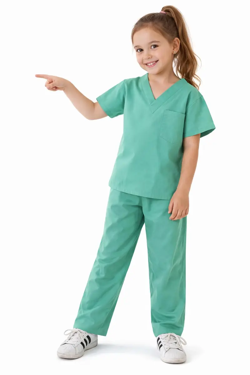 Natural Uniforms Children's Scrub Set-Soft Touch-Role Play Costume Set (Surgical Green, 7) | Realistic Design for Kids - view 4
