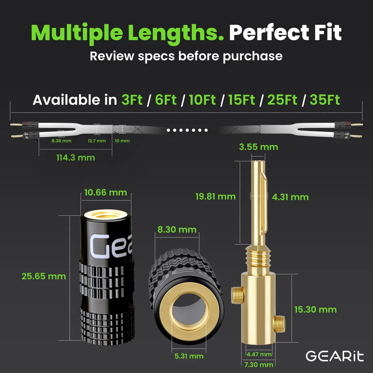 GEARit 12AWG Braided Speaker Cable with Gold-Plated Banana Plugs, 0.91 m (3 Feet) | High-Purity OFC Copper Wire for Amplifiers - view 8