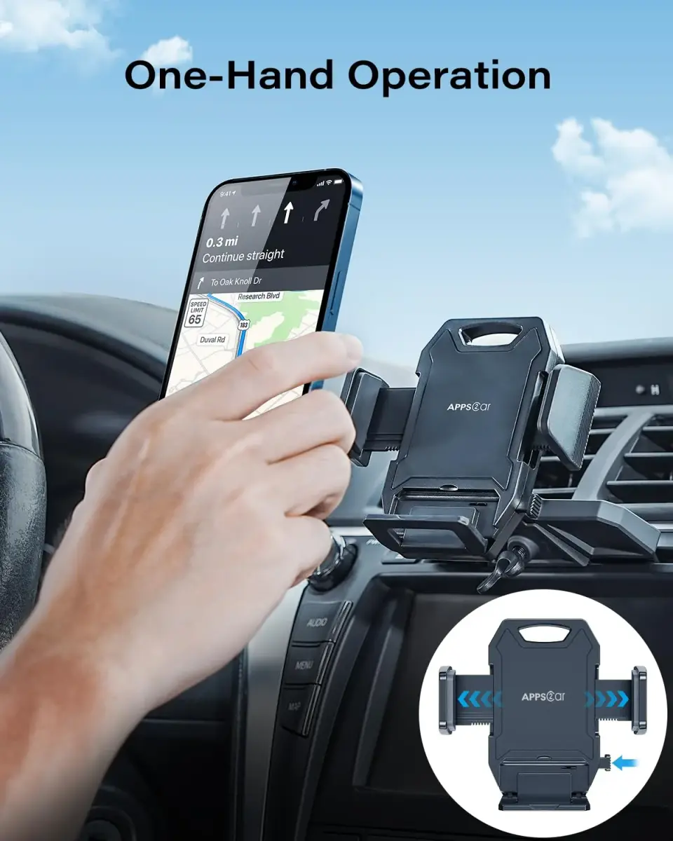 APPS2Car Sturdy CD Slot Phone Mount with One Hand Operation Design, 11.7 cm (4.6 in) | Secure Grip for Safe Driving - view 2