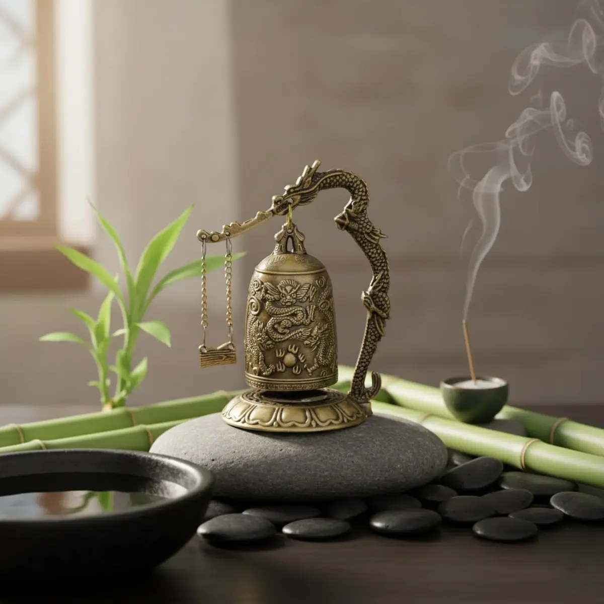 I-MART Asian Oriental Brass Gong with Dragon Stand | Mini Gong Meditation Bell for Zen Decor (5 x 4 x 2.5 inches) - view 7