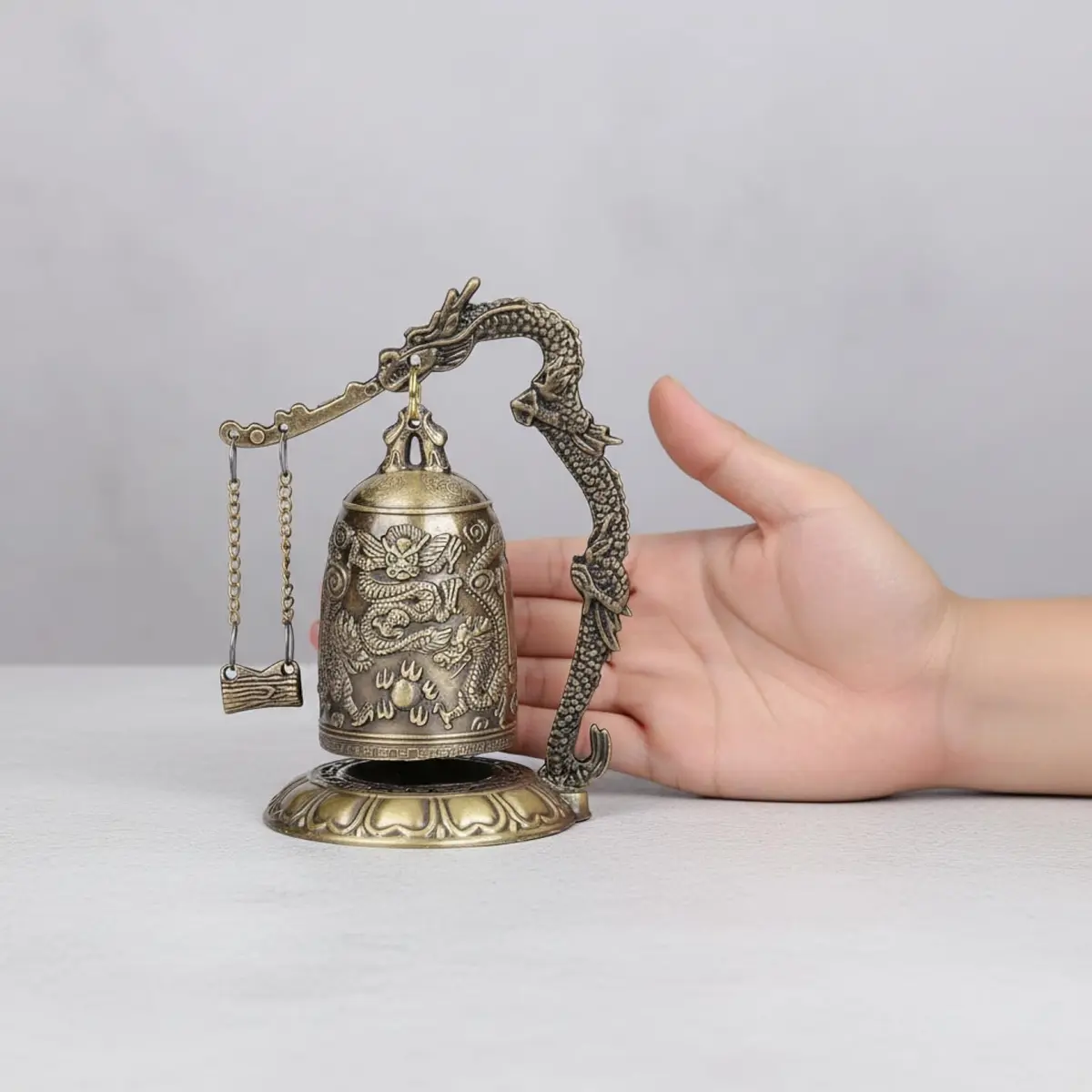 I-MART Asian Oriental Brass Gong with Dragon Stand | Mini Gong Meditation Bell for Zen Decor (5 x 4 x 2.5 inches) - view 2