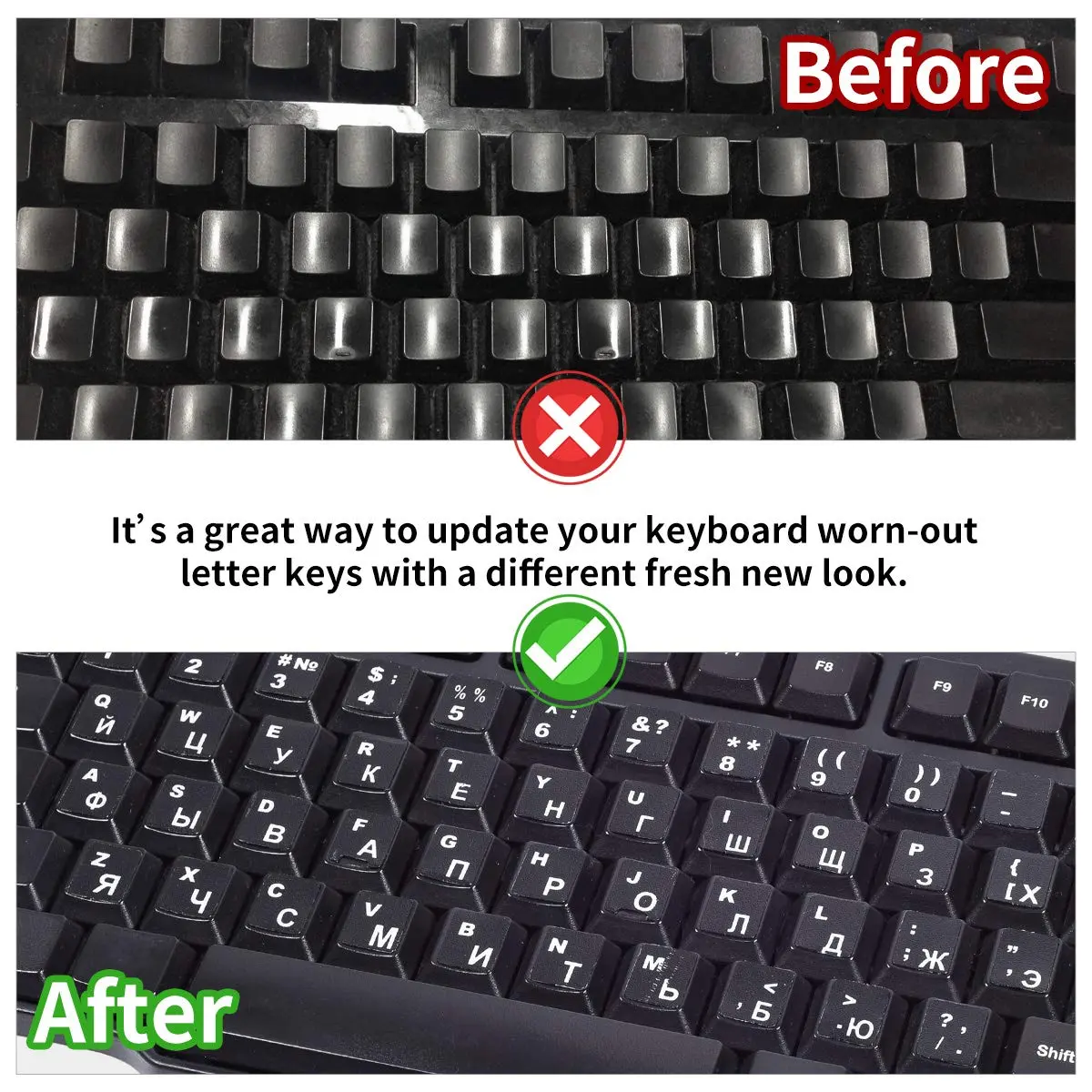 CaseBuy Russian-English Keyboard Stickers White Font Black Background for PC Laptop Notebook Desktop 2-Pack - view 5