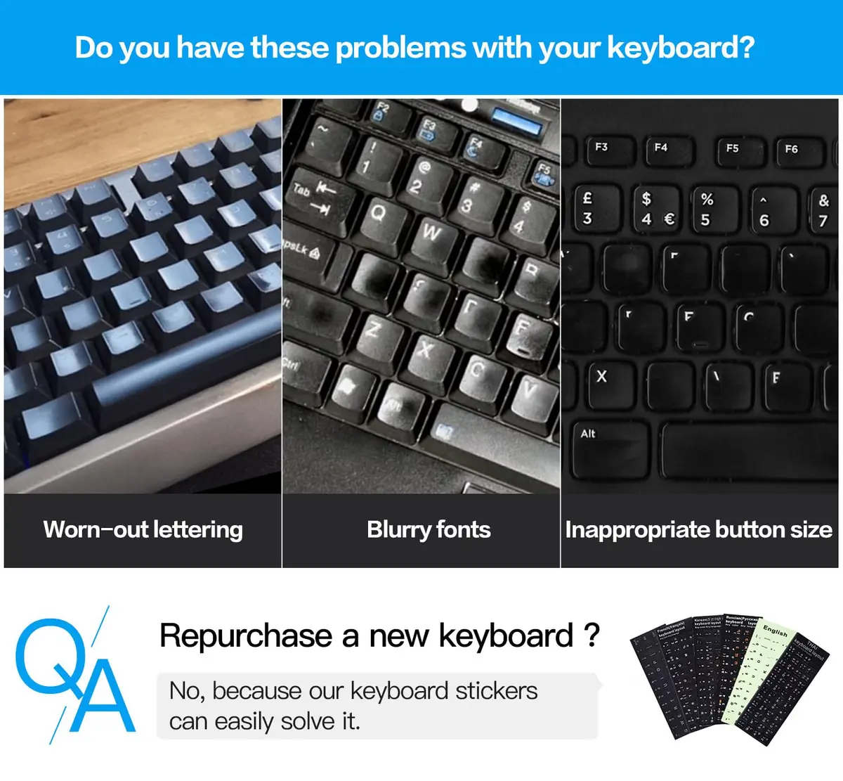 CaseBuy Russian-English Keyboard Stickers White Font Black Background for PC Laptop Notebook Desktop 2-Pack - view 2