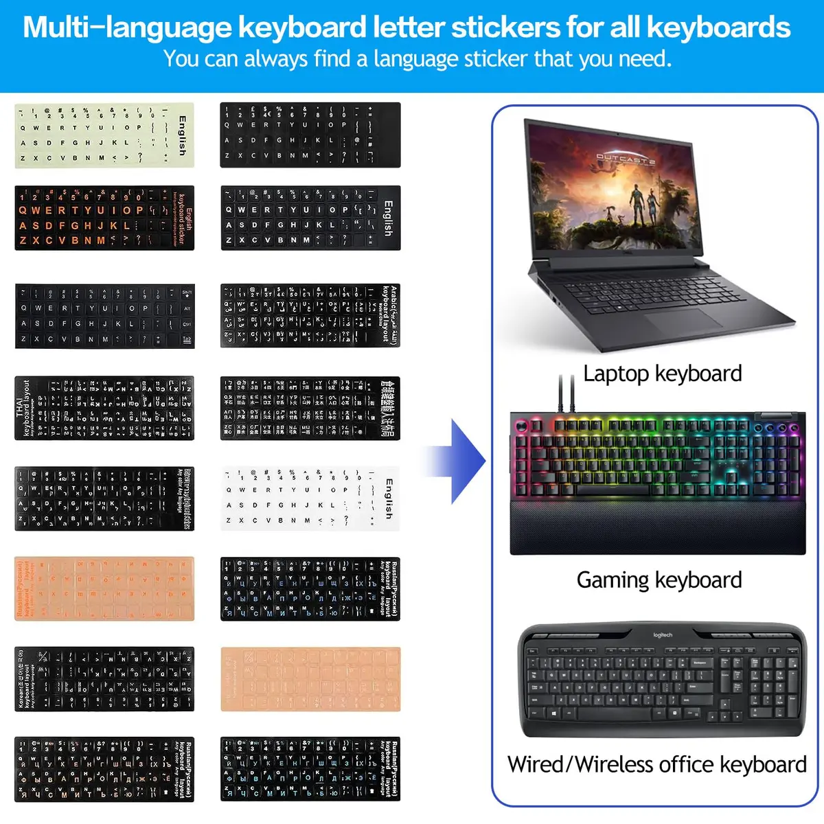 CaseBuy Russian-English Keyboard Stickers White Font Black Background for PC Laptop Notebook Desktop 2-Pack - view 3