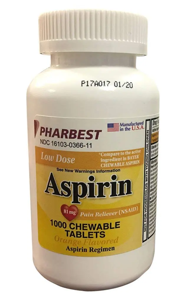 PHARBEST Aspirin 81mg Chewable Tablets 1000 Count | Fast-Relief for Minor Aches & Pains - main product image