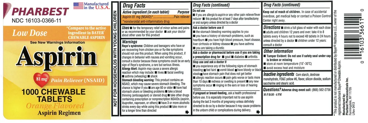 PHARBEST Aspirin 81mg Chewable Tablets 1000 Count | Fast-Relief for Minor Aches & Pains - view 2