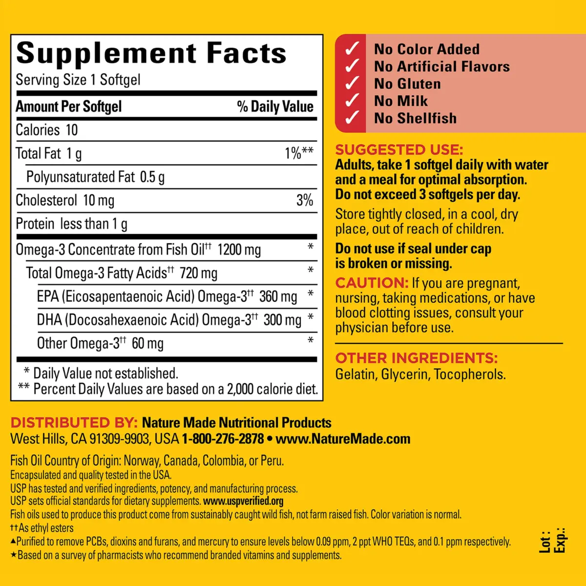 Nature Made Fish Oil Omega 3 1200 mg Softgels, 100 Count | USP Verified for Heart, Brain, Eye Support - view 7