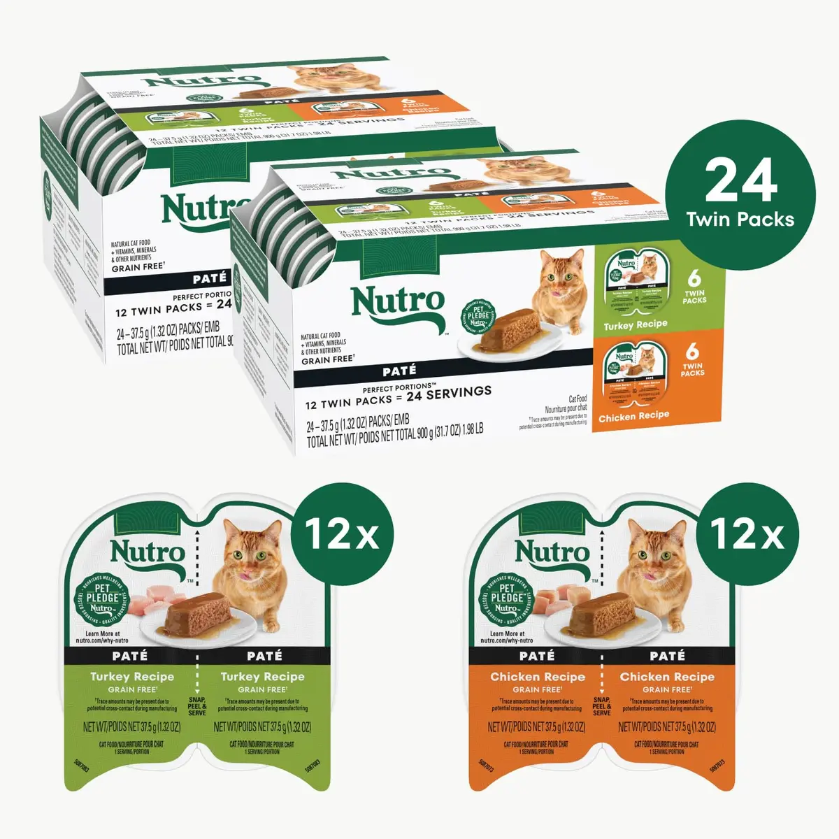 Nutro Perfect Portions Pate Wet Cat Food, Poultry Pack, 2.6 oz, 12 ct, 2pk | Grain-Free, High-Quality Protein, Moisture-Rich - view 2