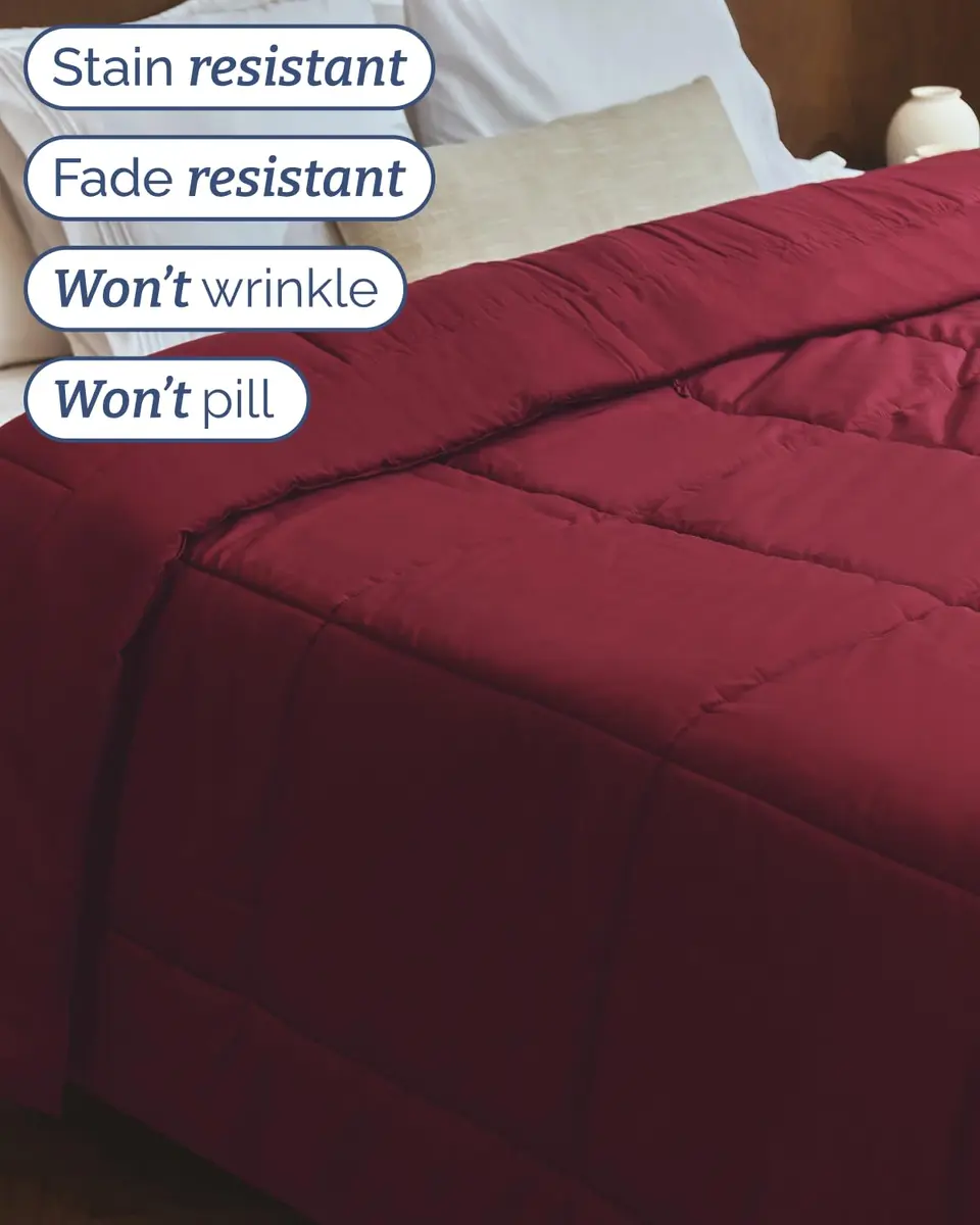 CGK Unlimited Comforter King Size - Down Alternative Duvet Insert - Burgundy, 102" x 90" | All-Season Breathable Bedding - view 3