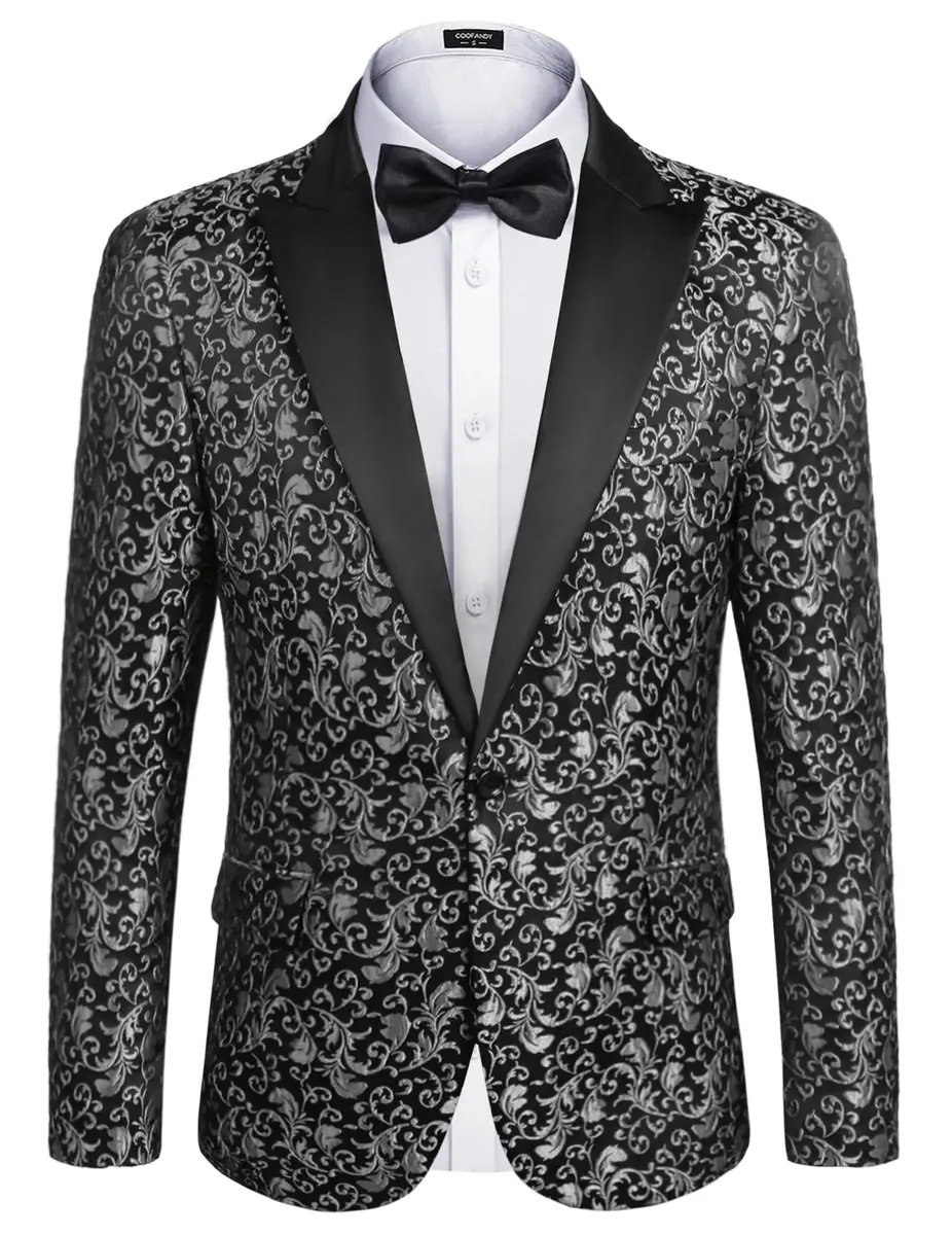 COOFANDY Men's Slim Fit Floral Blazer 1 - Grey | Elegant & Stylish for Weddings & Formal Events - main product image