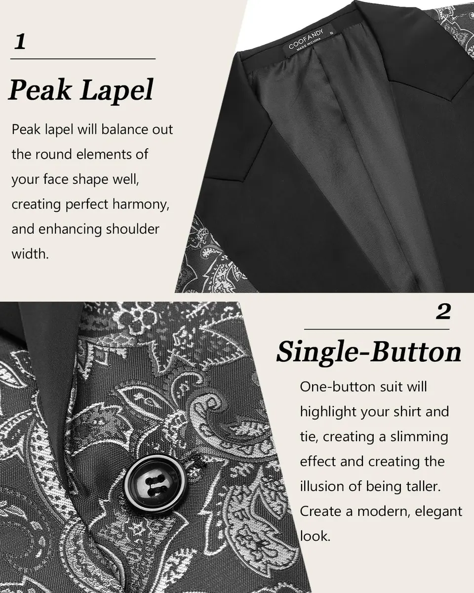 COOFANDY Men's Slim Fit Floral Blazer 1 - Grey | Elegant & Stylish for Weddings & Formal Events - view 5